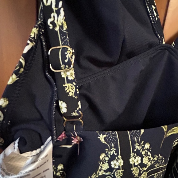 Aguabendita Navy Blue One Piece Floral Adjustable Spaghetti Strap Swimsuit - Picture 10 of 12